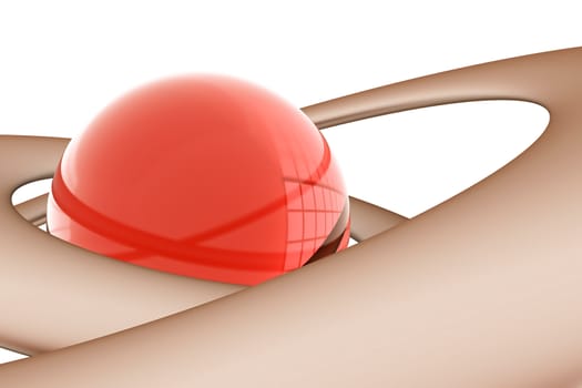 abstract glass sphere surrounded by lines on white background