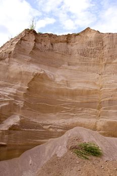 Background of sand pit special for construction. Pit full of fine sand.