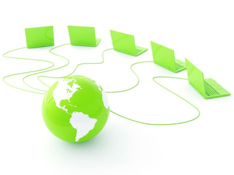 green earth is strung wires and in surroundings computers
