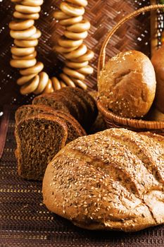 rolls and other grain products as natural food background