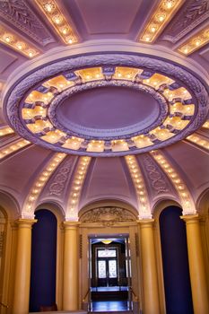 Yale University Woolsey Hall School of Music Building Dome Ornate Victorian Interior Lights New Haven Connecticut