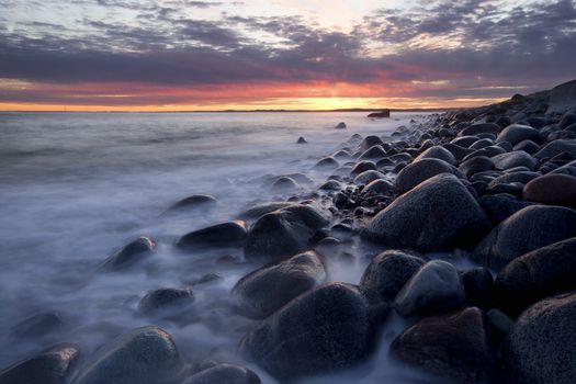 Sunset in wintertime at the Norwegian coast, Moelen