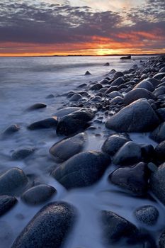 Sunset in wintertime at the Norwegian coast, Moelen