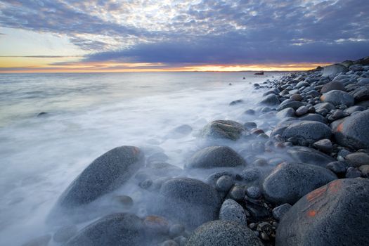 Sunset in wintertime at the Norwegian coast, Moelen