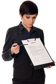 General director showing a contract for her partner