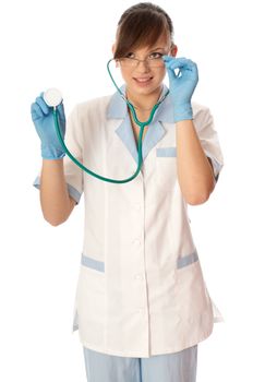 The doctor holding stethoscope in the hand