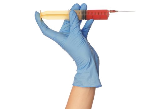 Woman holds in the hand syringe with a new antibiotic for making injection