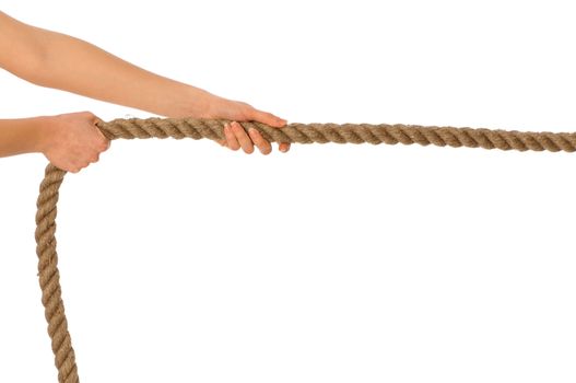 The strong-willed woman plays of pulling of a rope and wins