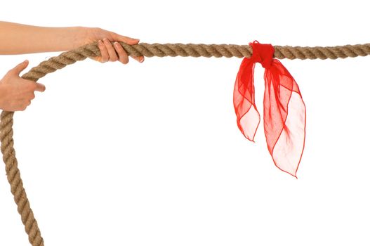 The strong-willed woman plays of pulling of a rope and wins