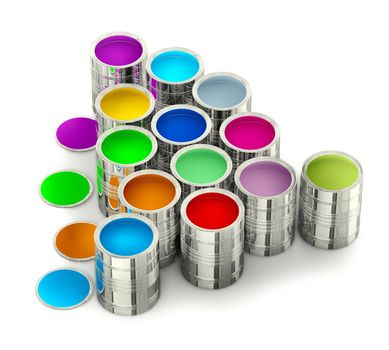 cans of paint for painting walls with green stain