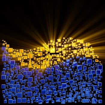 bright glowing cubes in the shape of a wave for background