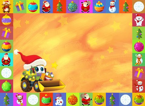 Beautiful christmas illustration with two important subject for the children - cars and christmas