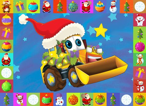 Beautiful christmas illustration with two important subject for the children - cars and christmas