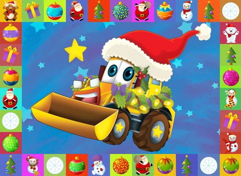 Beautiful christmas illustration with two important subject for the children - cars and christmas