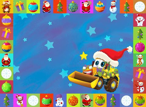 Beautiful christmas illustration with two important subject for the children - cars and christmas