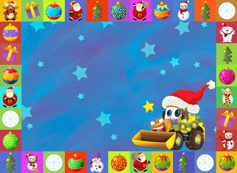 Beautiful christmas illustration with two important subject for the children - cars and christmas