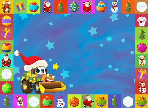 Beautiful christmas illustration with two important subject for the children - cars and christmas