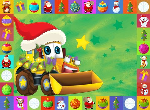 Beautiful christmas illustration with two important subject for the children - cars and christmas