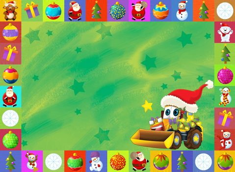 Beautiful christmas illustration with two important subject for the children - cars and christmas