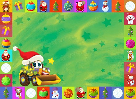 Beautiful christmas illustration with two important subject for the children - cars and christmas