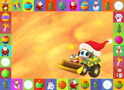 Beautiful christmas illustration with two important subject for the children - cars and christmas