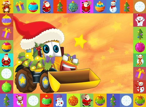 Beautiful christmas illustration with two important subject for the children - cars and christmas