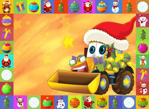 Beautiful christmas illustration with two important subject for the children - cars and christmas
