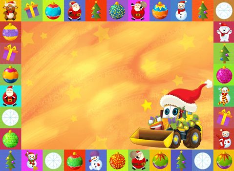 Beautiful christmas illustration with two important subject for the children - cars and christmas