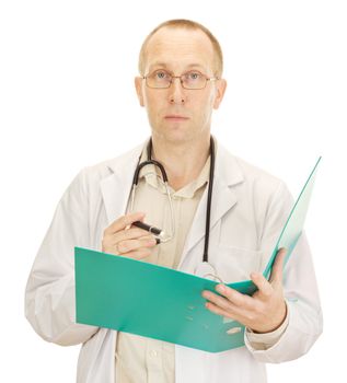 Medical doctor with documents about a patient