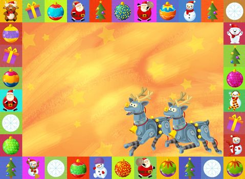 Beautiful christmas illustration with two atractive subject for the children - robots and christmas