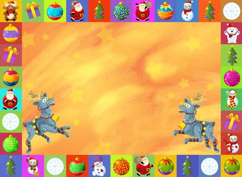 Beautiful christmas illustration with two atractive subject for the children - robots and christmas