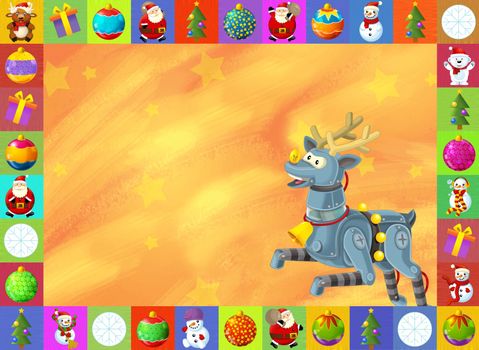 Beautiful christmas illustration with two atractive subject for the children - robots and christmas