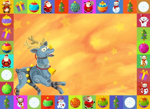Beautiful christmas illustration with two atractive subject for the children - robots and christmas