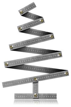 Metallic Christmas tree with bolts heads on withe background

