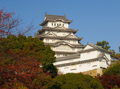 Main tower of Himeji castle under clear sky of november in Himeji city, Japan. 