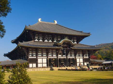 Main Hall of Todaiji Temple in Nara, Japan. The world's largest wooden building and world heritage site.