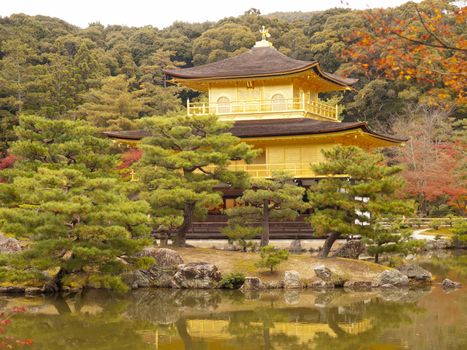 Kinkakuji Temple or The Golden Pavilion temple in autumn, Kyoto, Japan