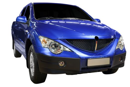 Front of blue pick up truck isolated