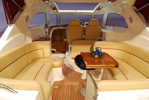 Interior of luxury yacht cabin