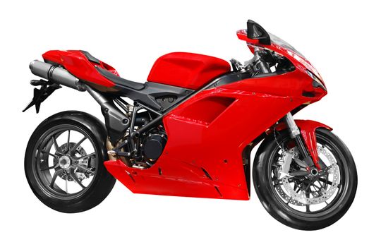 Red fast motorbike isolated on white