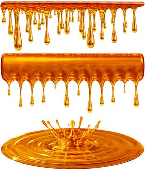 set of dripping and splash golden honey or caramel