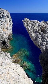 Crystal clear waters near Anthony Quinn Bay in Rhodes Greece