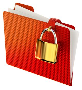 red folder with golden hinged lock stores confidential information