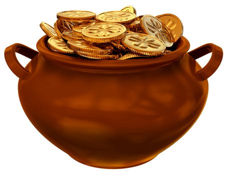 pan with coins as a symbol of fortune and welth