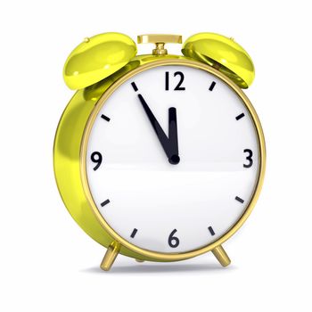 Yellow alarm clock isolated on white background