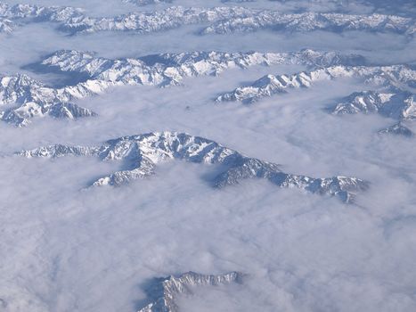 The New Zealand's Sothern Alps looking from above