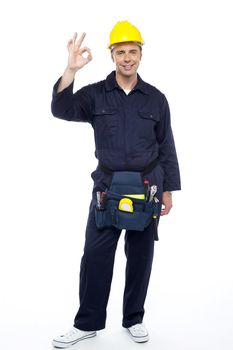 Great work my team. Senior contractor posing isolated over white background