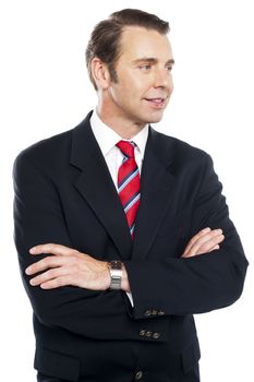 Handsome male consultant looking away posing in style