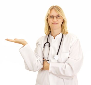 Doctor  showing, giving or presenting something