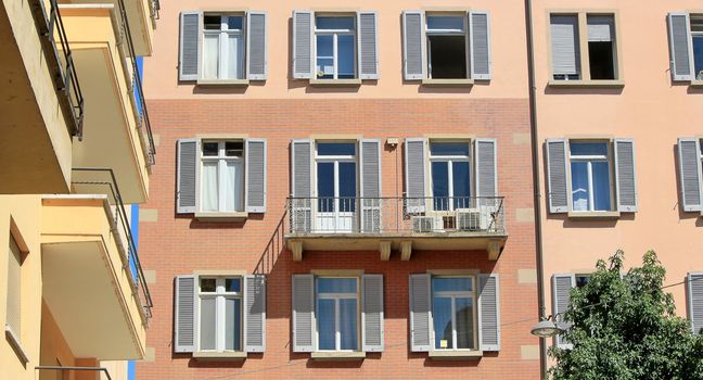 Close up of a colorful facade in Lugano, Switzerland